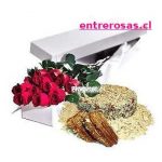 CAJA DE 12 ROSAS ROJAS+TORTA MIL HOJAS