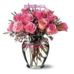 Florero Trasparente de 12 Rosas  Rosadas          RCF912